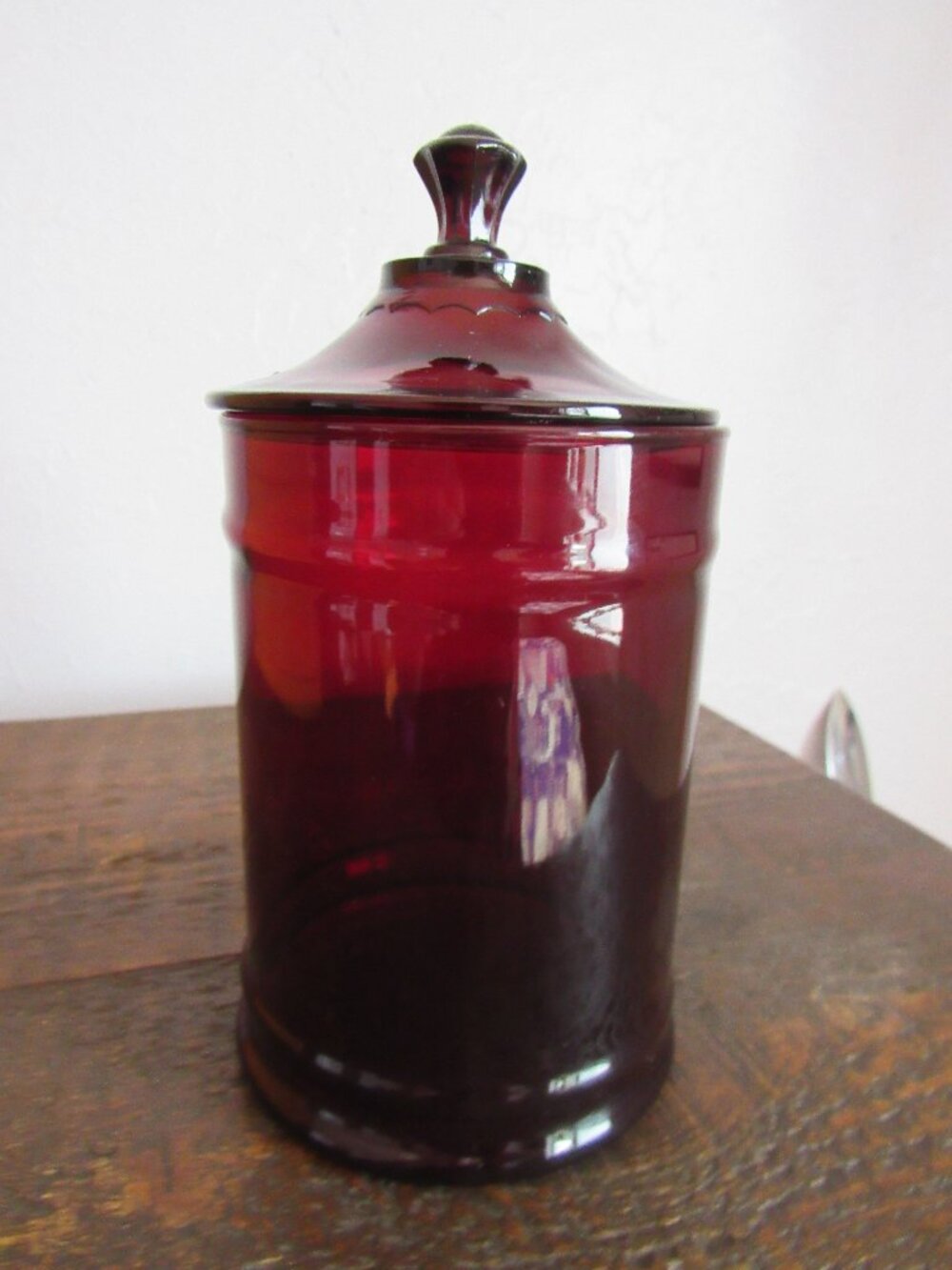 Dark Red Glass Apothecary Jar and Lid with Hole
